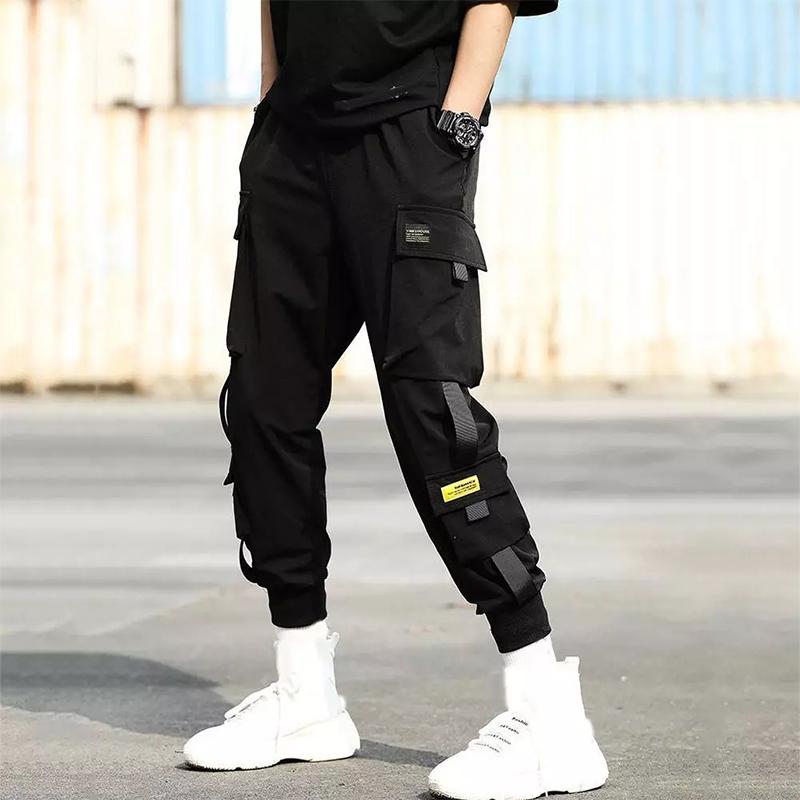 

Men Fashion Casual Pants Men Side Pockets Pants Casual Breathable Ankle Tie Pocket Drawstring Cargo, Black