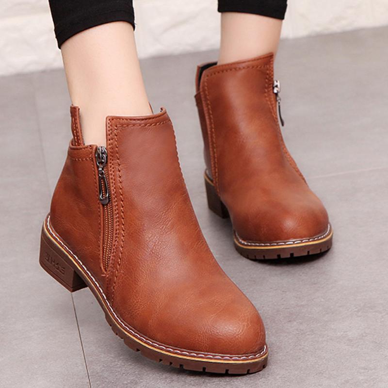 

WoMen Short Boots Tide Tide Square High Side Zipper Casual Boots Lady Shoes Leisure Mature Womens Ankle Short, Brown