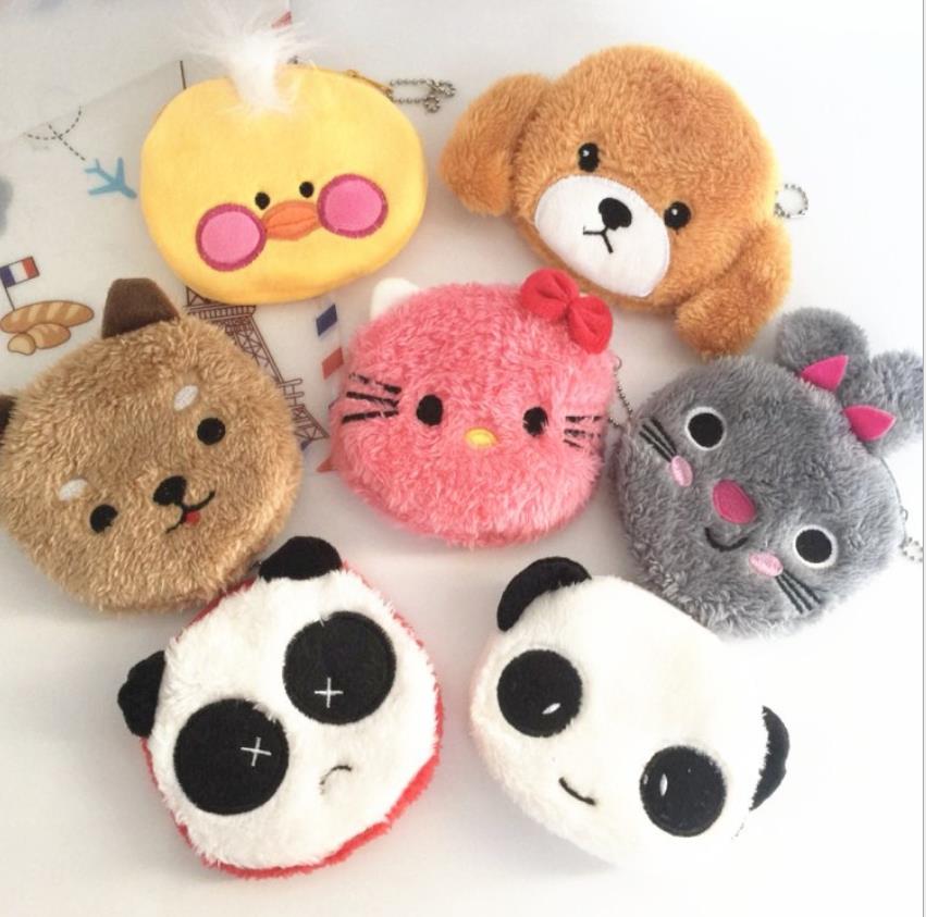 

3D Animal Face Plush Coin Purse Soft Round Change Bag Wallet Key Bag Pendant Charm for Kids Birthday Gift Party Favor, Mixed designs