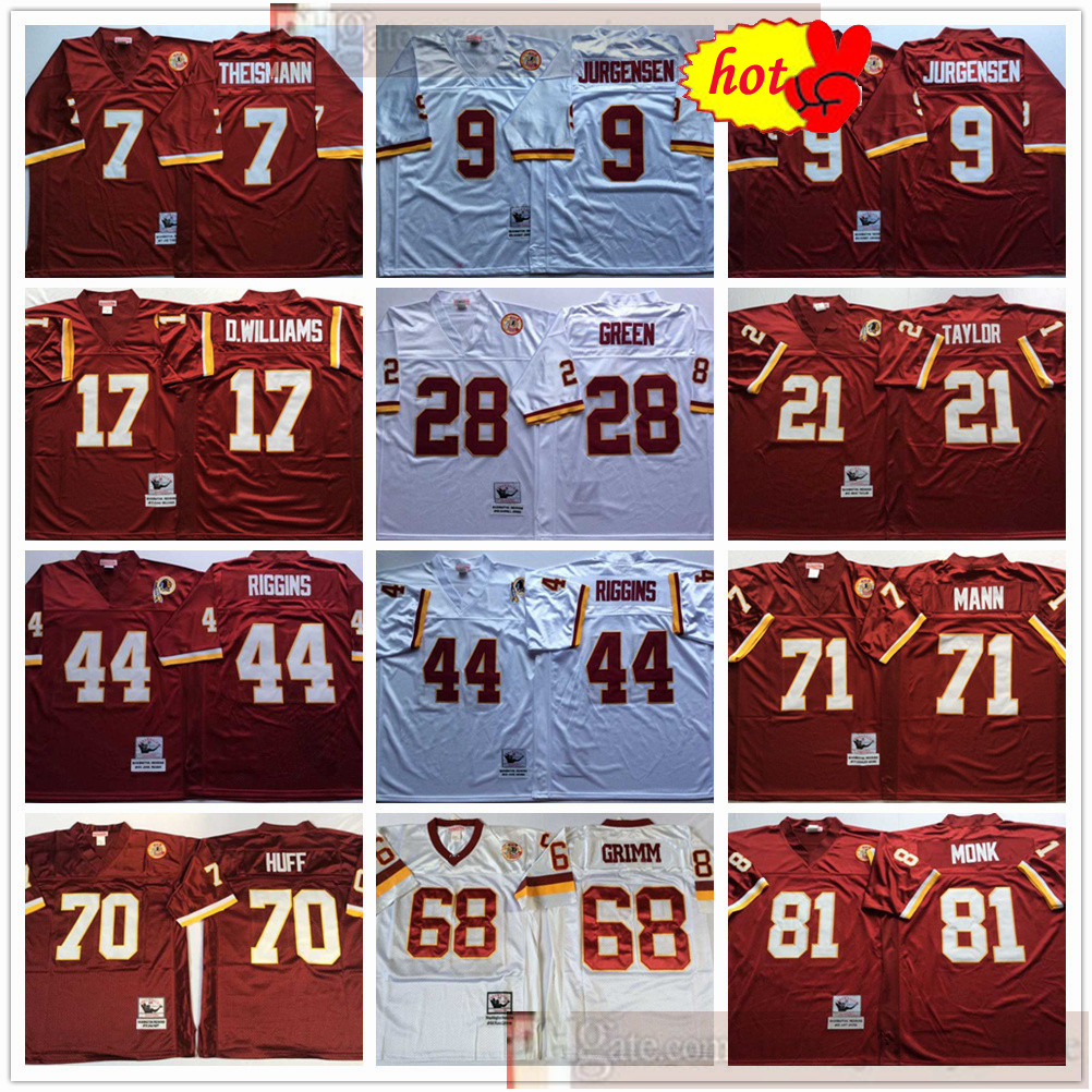 

NCAA Football Retro Vintage Sean Taylor Joe Theismann Sonny Jurgensen Darrell Green John Riggins Russ Grimm Art Monk Sam Huff Jerseys, Same as picture