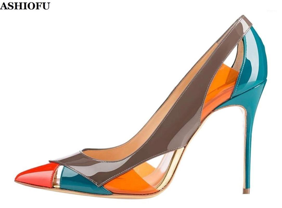 

ASHIOFU New Style Handmade Ladies High Heel Pumps Patchwork Leather Party Prom Dress Shoes Evening Club Fashion Court Shoes1, As pic