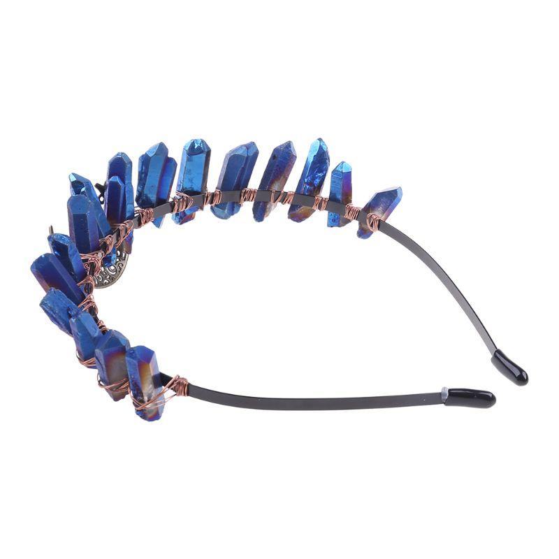 

Boho Vintage Witch Tiara Faux Raw Crystal Headband Alloy Moon Angel Aura Crown Q1QA