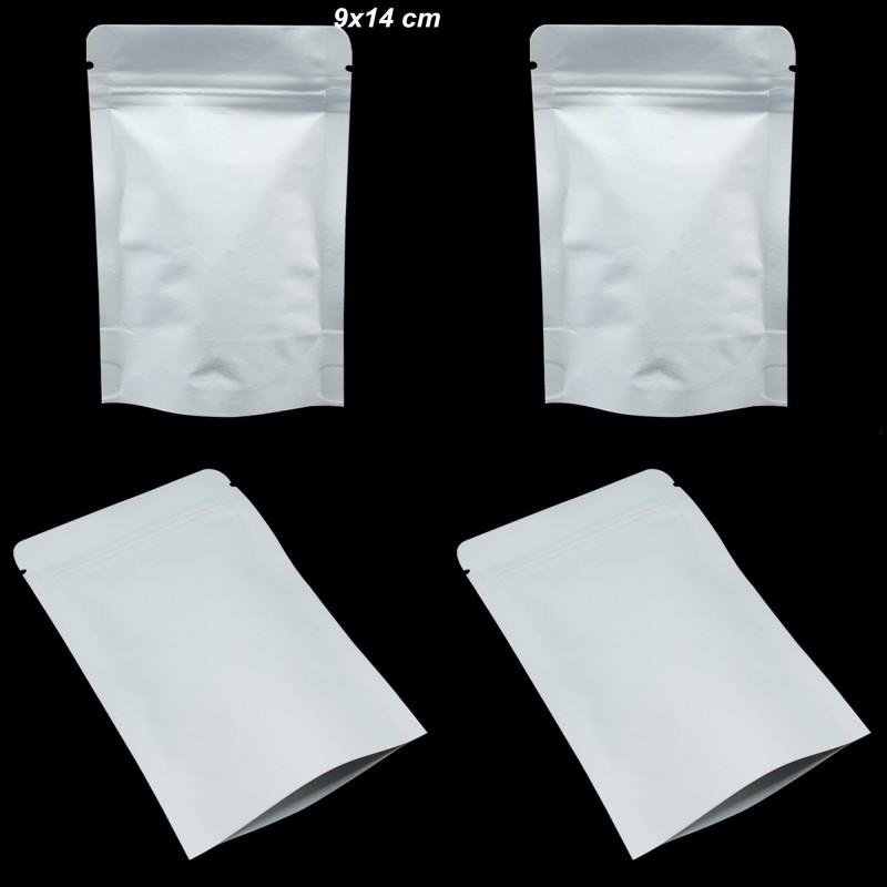 

9x14cm Stand Up Kraft Paper Mylar Foil Zipper Lock Packaging Bags White Resealable Aluminum Foil Smell Proof Food Pouch Foil Doypack 428 N2