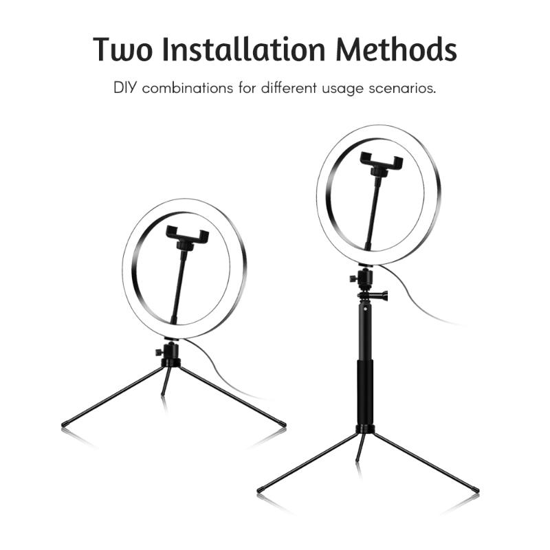 

10 Inch Ring Light 3200K-5600K 12W Photographic Light Ring lamp with Selfie Stick Tabletop Tripod for Making-up Camera Phone