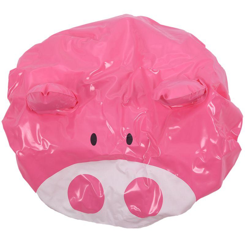 

Novelty Design Animal Waterproof Shower Cap Bath Dry Hair Cover Protector Hat Pink