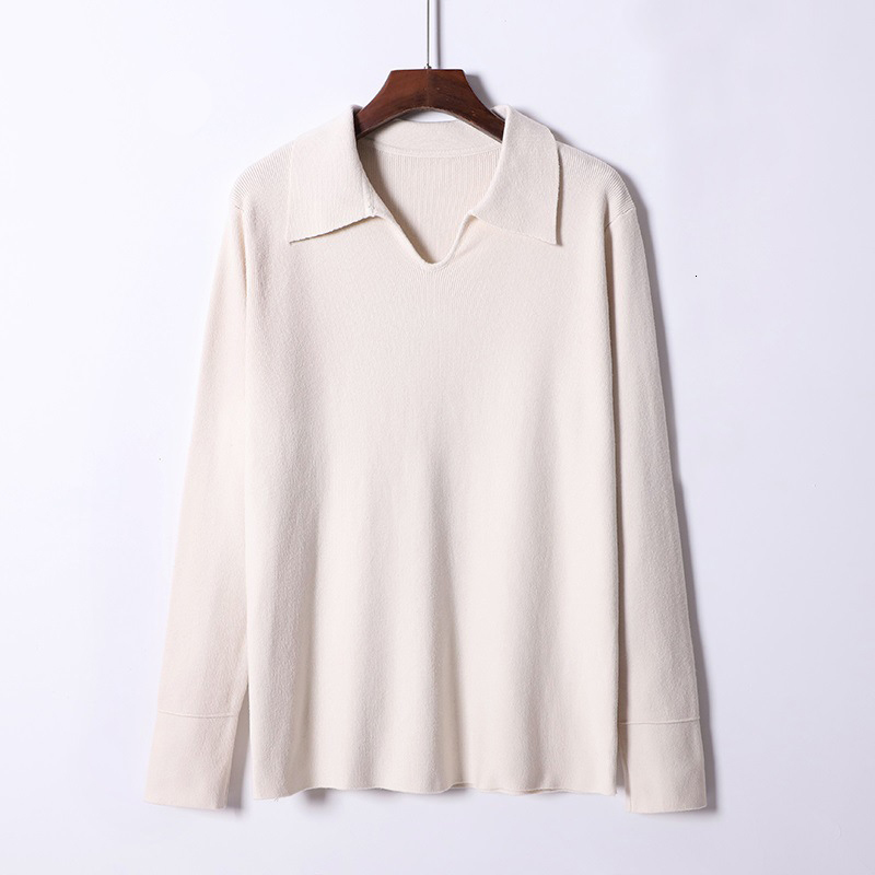 

2021 New Turn Down Collar Women's Sweater Autumn Winter Thick Warm Pullovers Top Long Sleeve Female Jumper Knitted Mujer Jersey Uin7, Apricot