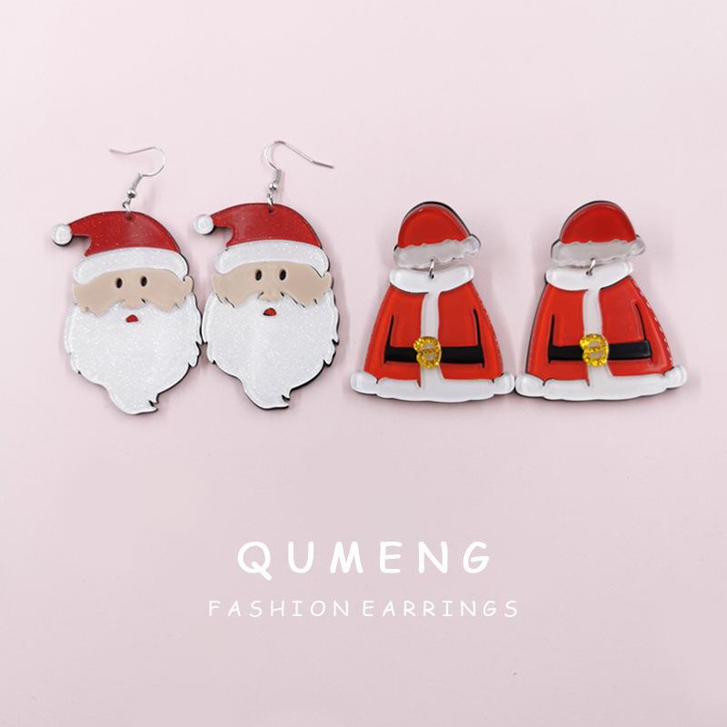 

New Fashion Lovley Father Christmas Acrylic Earrings for Women Girls Big Dangle Earrings Long Tassel Christmas Gifts Brincos