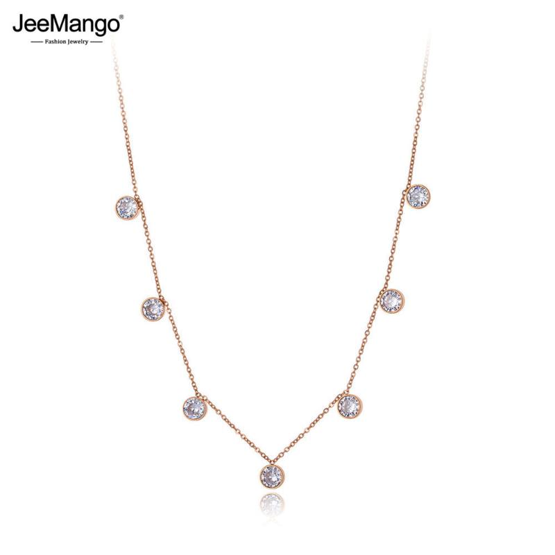

JeeMango Trendy Bohemia Stainless Steel CZ Crystal Love Circles Choker Necklaces For Women Chic Charm Pendant Necklace JN19205