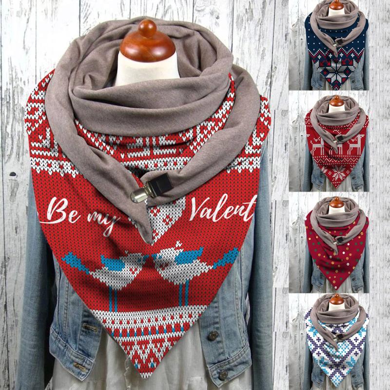 

Fashion Women Christmas Printing Button Soft Wrap Casual Warm Scarves Shawls 2