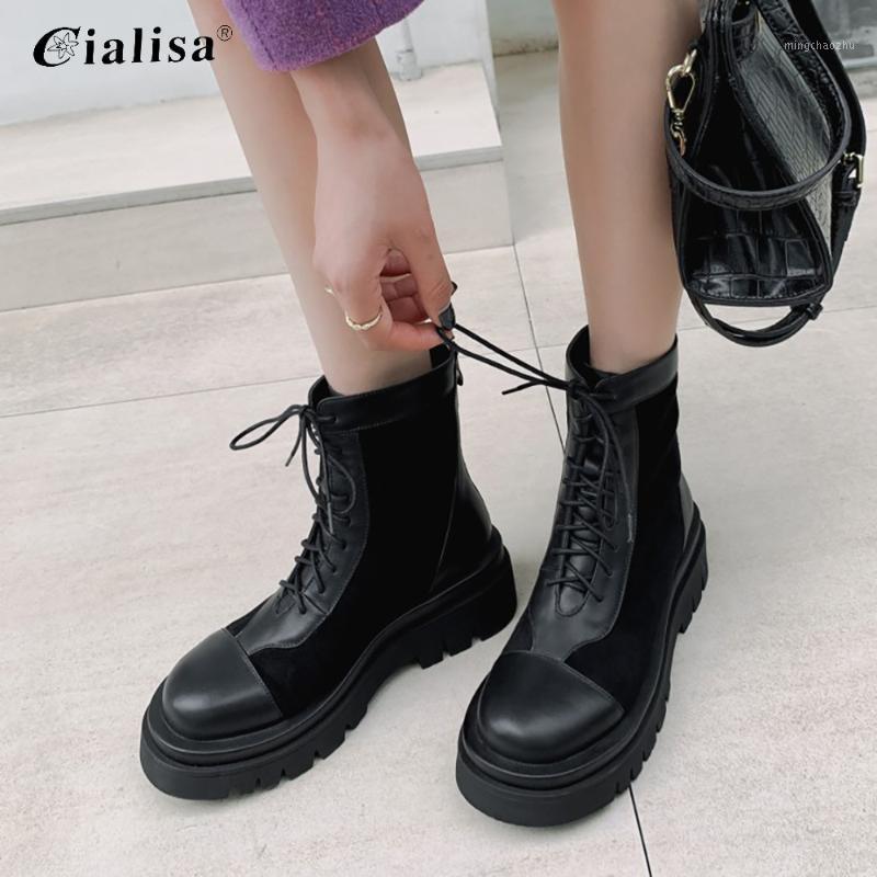 

CIALISA Black Women Boots NEW Leather For Women Motorcycle Platform Fashion Chunky Platform Ankle Boots For1