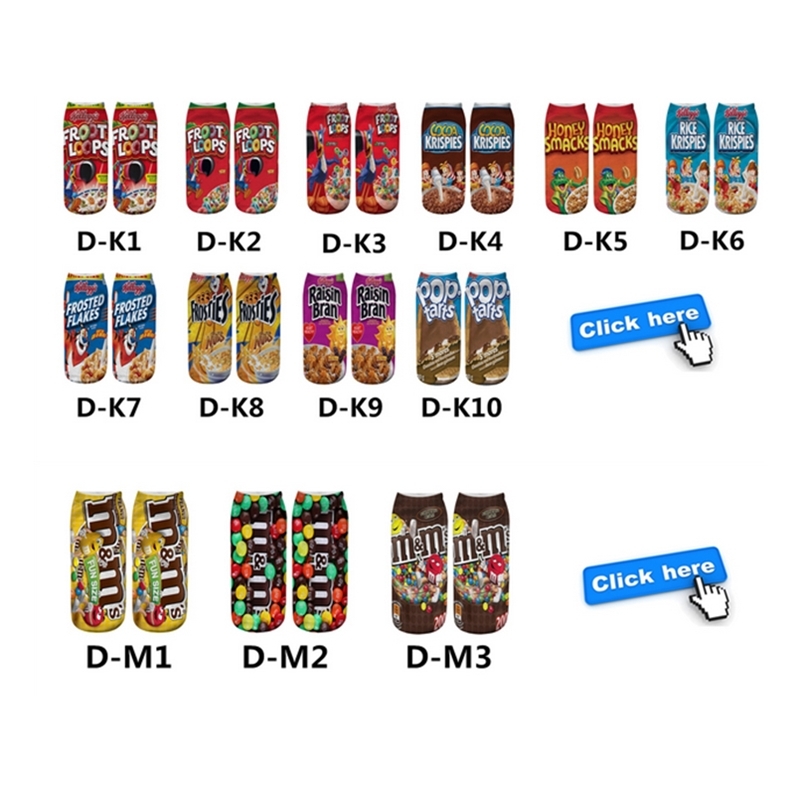 

2021 New Year 3D Printed Food Letters Women Men Ankle Socks Crisps Snack Creative Casual Stockings Multicolor Sports Unisex Socks E122102, Mix randomly colors