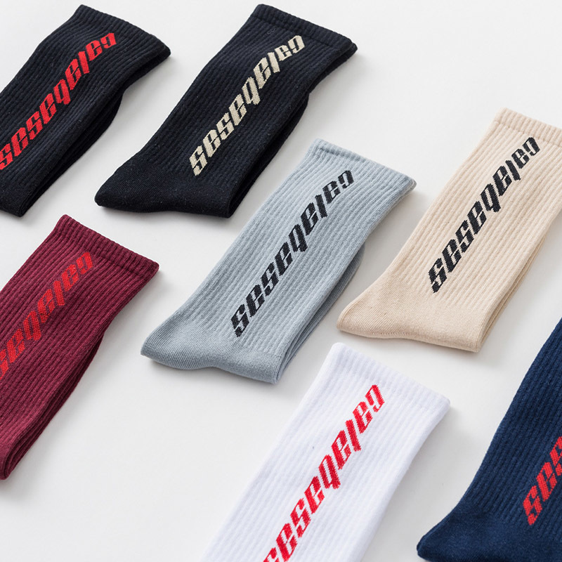 

Fashion Men Cotton Women Streetwear Kanye West Ins Crew Hip Hop Letter Calabasas Socks Long Skateboard Sock, Black