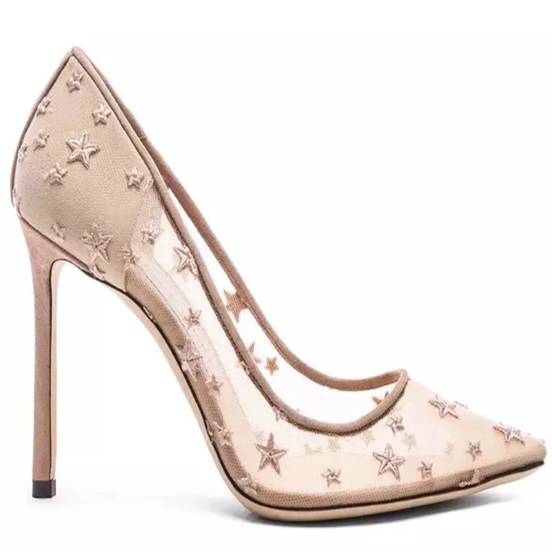 

Embroidered Stars Sexy Malha Pointed Toe Stilettos in the Nude Tape Bombs High Leaping Women Shoes 7 Cm/ 10 Cm Leaps Ouxb