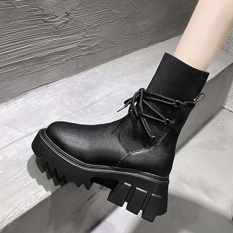 

2021 Women Boots Shoes Woman Booties Ladies Short Platform Ankle High Heels Female Lady Motorcycle Boots Shoes For Women, Black 1