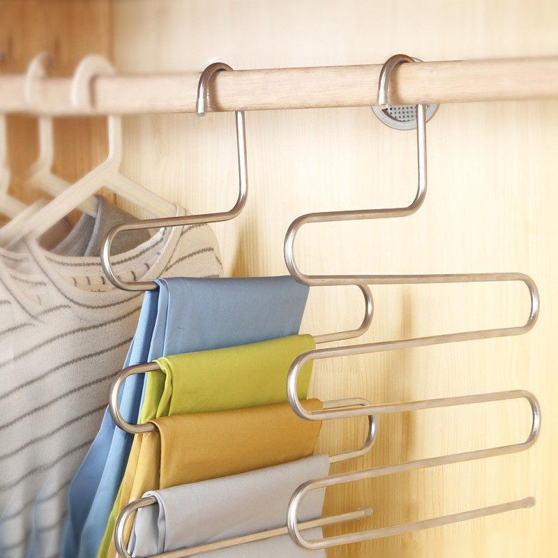 

Multi-Use Pants Trousers S-shape Hooks Metal Stainless Steel Hanging Clothes Hanger 5-Layers Room Space Saver Home Hot Sale 2020