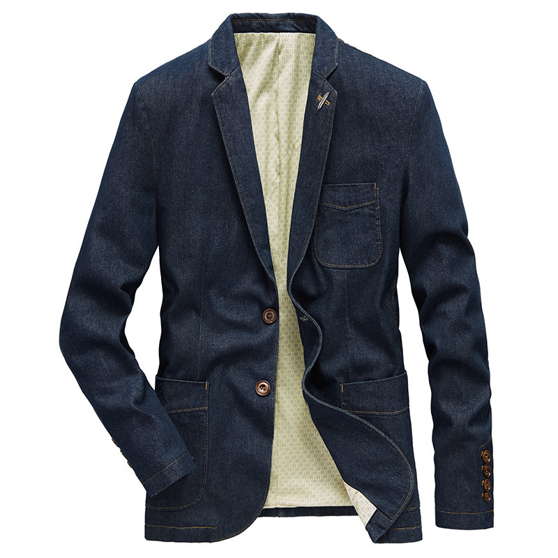 

New fashions denim suits collar a male business jacket spring-branded clothing men's blazer suit jean jackets my189 ZY32, Denim blue.