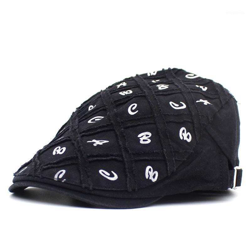 

Men's English Letter Printed Beret Distressed Retro Peaked Cap Casual Fashion Forward Cap1, Style 3