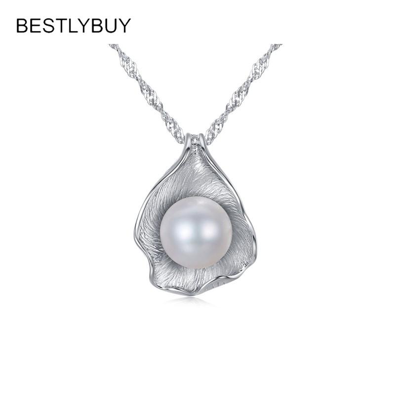 

BESTLYBUY Real 925 Sterling Silver Necklace Natural Cultured Fresh Water Pearl Pendant Women Necklace Jewelry