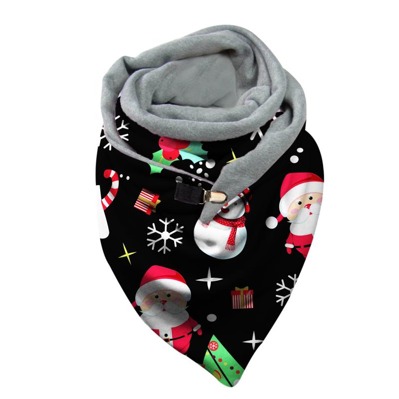 

Fashion Winter Women Printing Button Soft Wrap Casual Warm Scarves Shawls Bib Hooded Buckle Imitation Cashmere Print Bib Scarf
