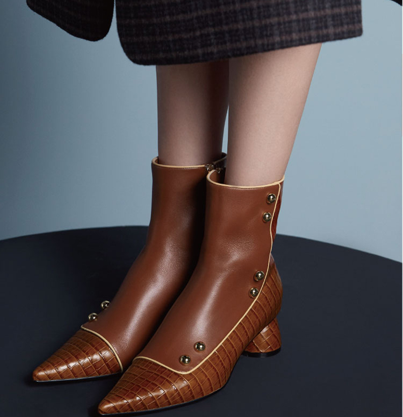 

From Latest Wool Knitting Boots Torozelo Button Bright Leather Patchwork Pontifical Leaves Med Ladies Short Motorcycle Bottines K034, Brown.