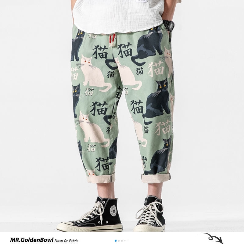 

MrGoldenBowl Man Printed Summer Vintage Casual Pants Mans Chinese Style Oversize Harajuku Thin Pants Male Summer Bottoms 201114, Black