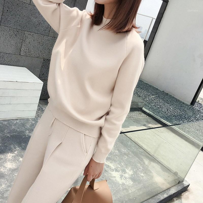

4 Colors Autumn Winter Knitted Tracksuit Women Clothing 2 Piece Set Female Knit Pant Suit1, Red