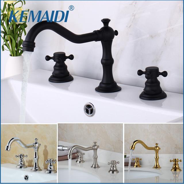 

KEMAIDI Matte Black Chrome Bathroom Basin Mixer Tap Sink Faucet Double Handles 3 pcs Bathroom Gold Chrome Basin Faucets Tap