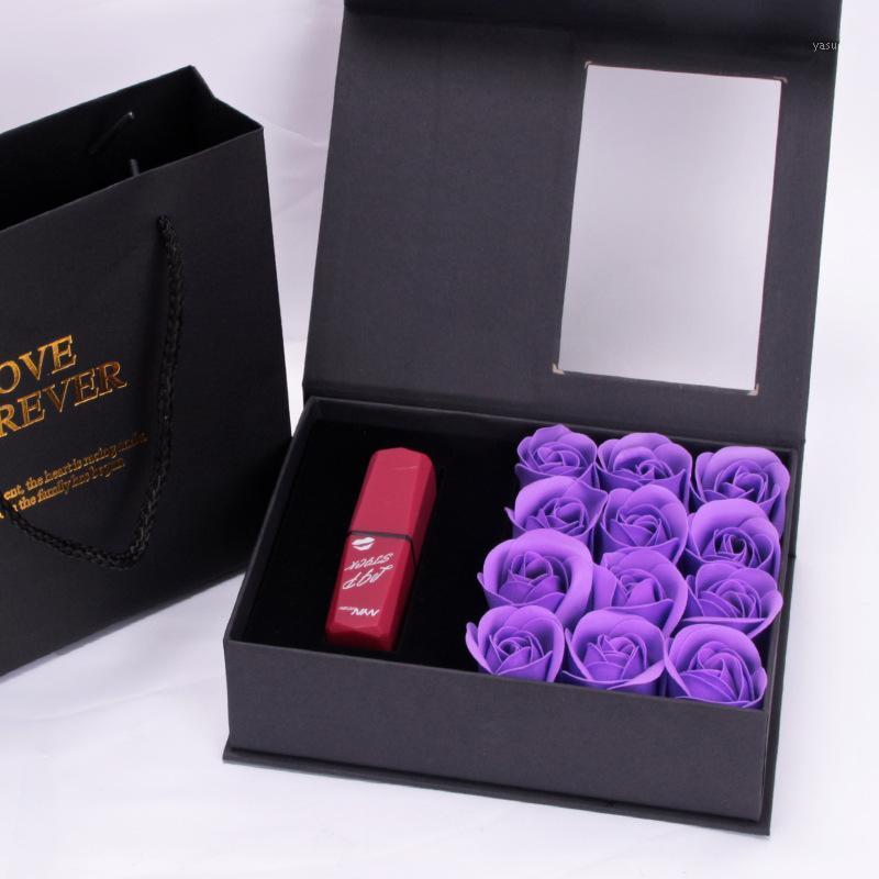 

ROSE SPACE Christmas Party Saop Rose Lipstick Jewelry Box Artificial Flowers Wedding Decoration Valentines Day Girlfriend Gifts1, Blue no lipstick
