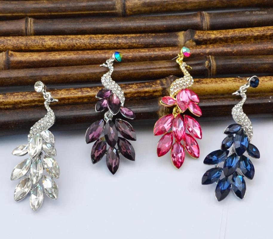 

Shiny Peacock Shape Crystal Women Girls Long Drop Earrings Party Wedding Rhinestone Bridal Earrings for Bridesmaids pendientes1
