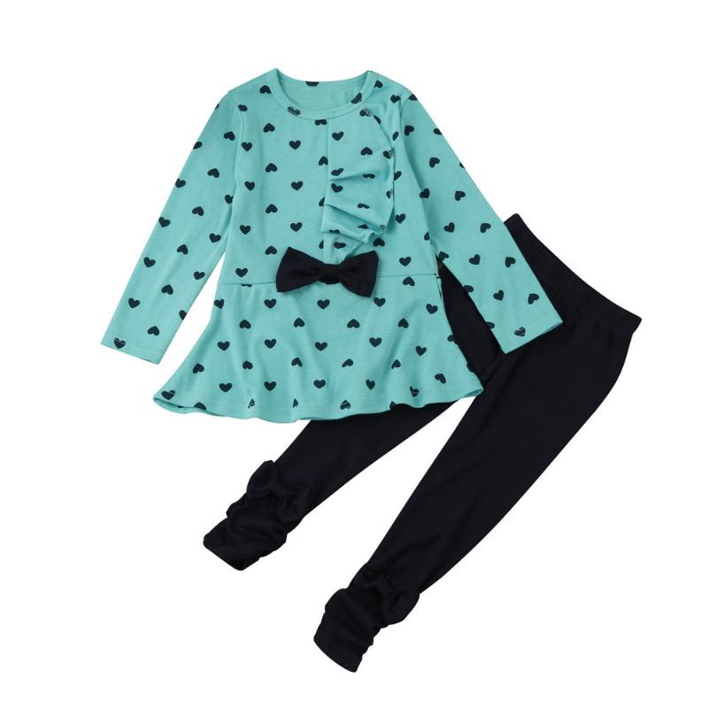 

baby girl outfit New Baby Sets Heart-shaped Print Bow Tops+long solid pants 2PCS Set clothes girl kiz bebek giyim, Pink
