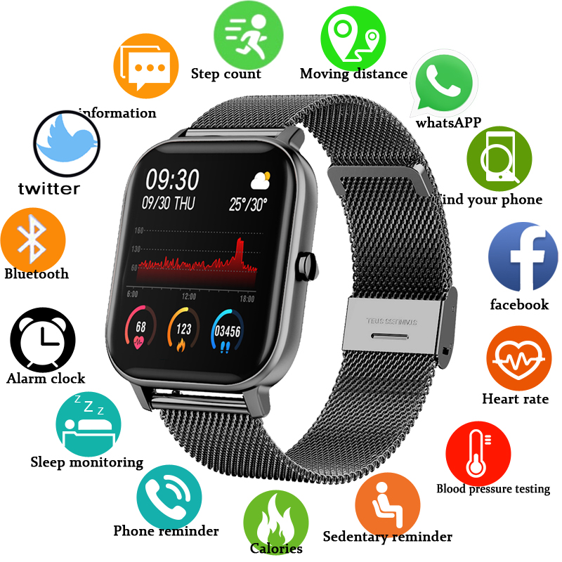 

Smart Watch Reloj Inteligente P8 Color Screen Women Men Full Touch Fitness Tracker Blood Pressure Smart Clock Women Smartwatch for Xiaomi