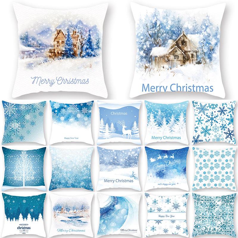 

Christmas Decorations 1Pcs Winter Snow Pattern Cushion Cover Polyester 45*45cm Decorative Pillowcase Year Sofa Home PillowCover 40997