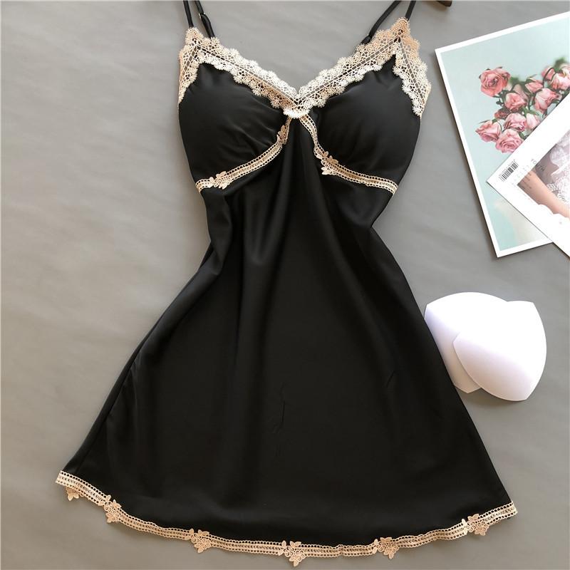 

Home Dessing Intimate Lingerie Black Nightdress Nighty Sexy Women Satin Homewear Lace Summer New Novelty Nightwear Sleepwear, Dark red