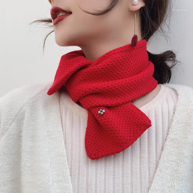 

2020 New Winter Sold Color Red Black White Thick Warm Knit Scarf Neckerchief Women Knitted Neck Warmer Scarves Foulard Femme1