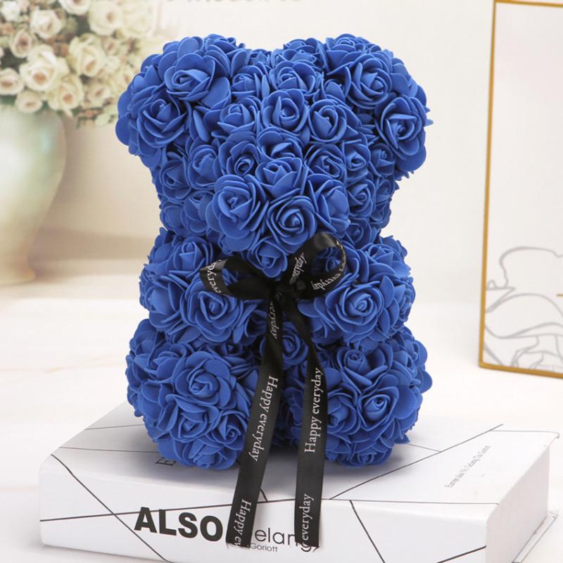 

Valentine Gift Christmas Gift Thanksgiving Rose Teddy Bear Of Artificial Flower rosas rojas for Women Girl present, Crown color random