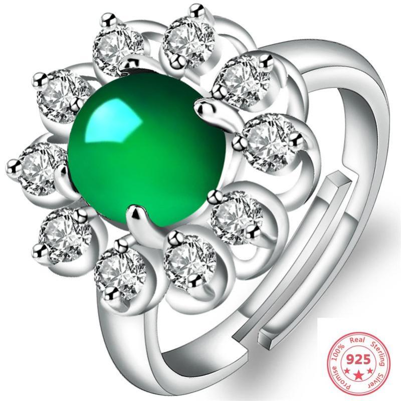 

Natural Jade Turquoise Diamond Ring Korean Version of The Green Agate Open Emerald Jewelry for Females Bizuteria Gemstones Rings