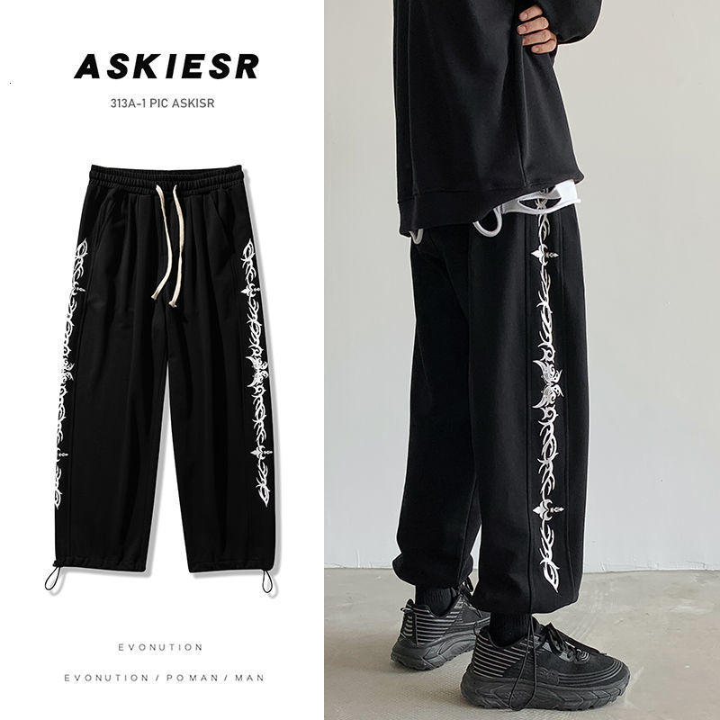 

2021 Men' Casual Oversize Spring New Korean Streetwear Trousers Graphic Printed Male Pants Clothing Hip Hop 9kze, Black