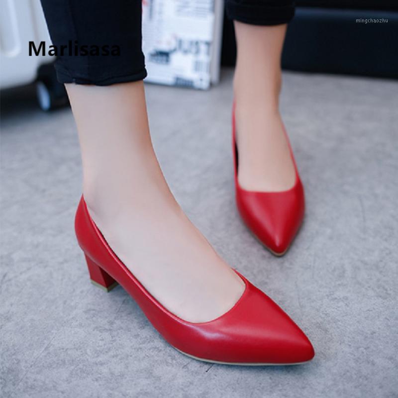 

Marlisasa Women Cute Pointed Toe Red Square High Heel Shoes Ladies Classic Black Pu Leather Office High Heels Grey Pumps H51211
