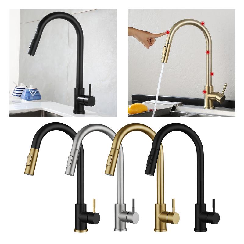 

Touchless Kitchen Sink Tap, One Lever High Arc Pull-Down Kitchen Faucet