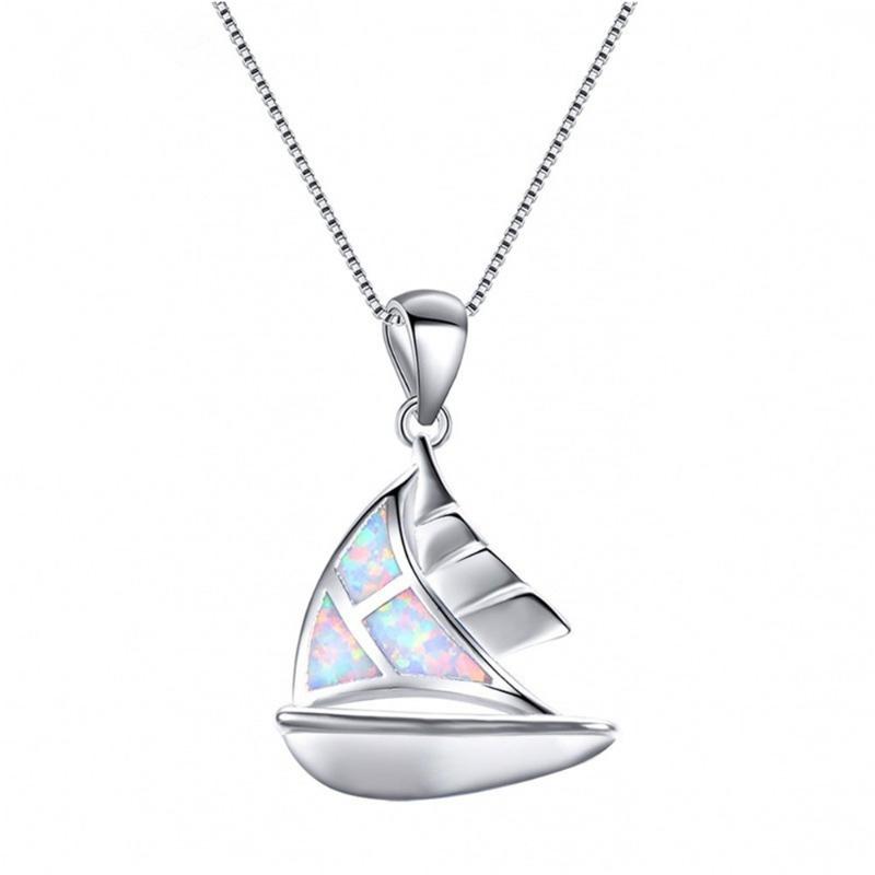 

Fashion Silver Color White Opal Resin Pendant Necklace Women Sailboat Ferry Chain Necklaces Boho Jewelry Collares De Moda 2020