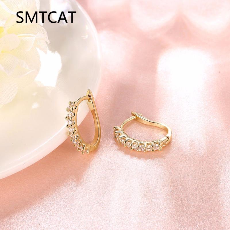

SMTCAT Gold/Silver Color Pave Clear Zirconia CZ Small Circles Hoop Earrings For Women Children Girls Baby Kids Jewelry brinco
