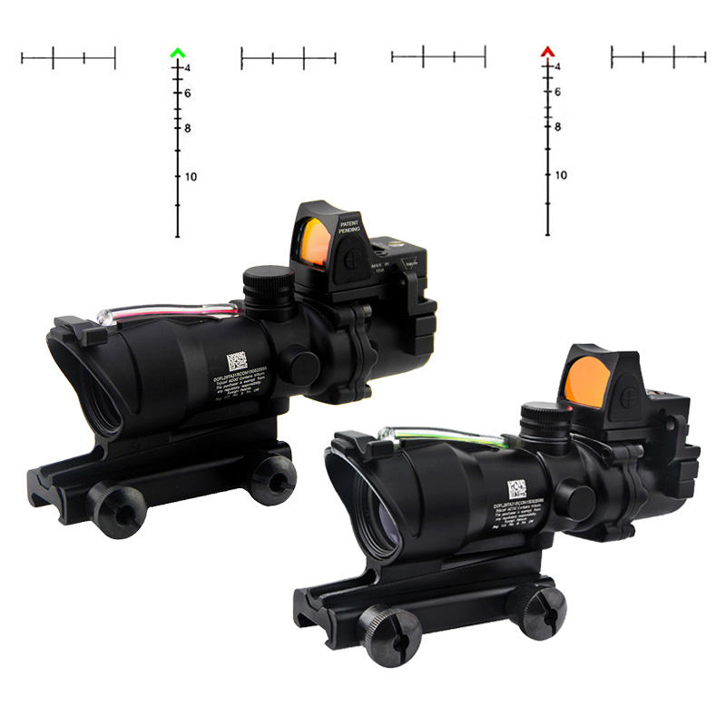 

4x32 Acog Scope Fiber Source Optics Red Dot Illuminated Chevron Glass Etched Pattern Reticle Sight Tactical Hunting Rifle Airsoft 4x