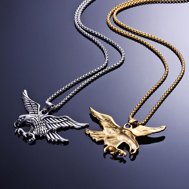 

Steel color eagle necklaces mens stainless steel fashion animal necklace pendants hip hop chains necklace large jewelry for neck
