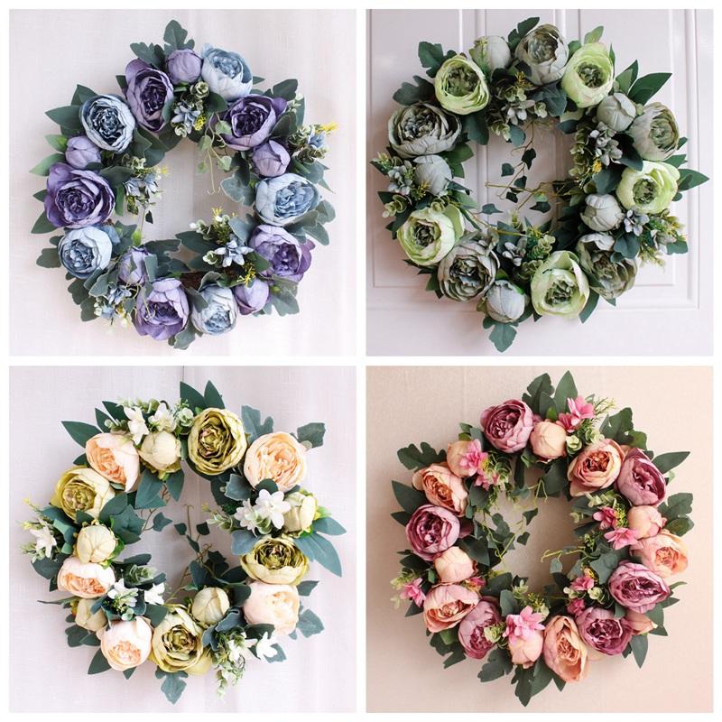 

Artificial Flower Wreath Peony Wreath Door Spring Round For The Front Door, Wedding, Home Decor, Rh