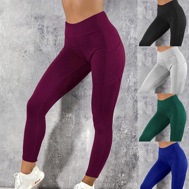 

Yoga pants with pockets women sport leggings jogging workout running leggings stretch high elastic gym tights womens legging yoga leggings, Black;white