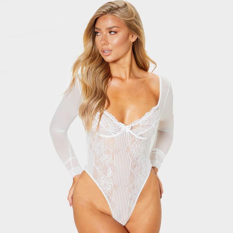 

Sexy Neon Pink Mesh Bodysuit Transparent Backless Bodycon Thong Bodysuit Deep V Neck Long Sleeve Bodis De Mujer 2020, Black