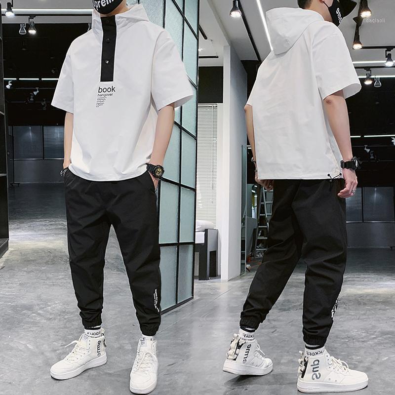 

Korean Male Summer t-shirt+Pants Two-piece Suit Casual Sportswear Man's Sets New Streetwear 2020 Tracksuit Men Hip Hop Suits1, Black