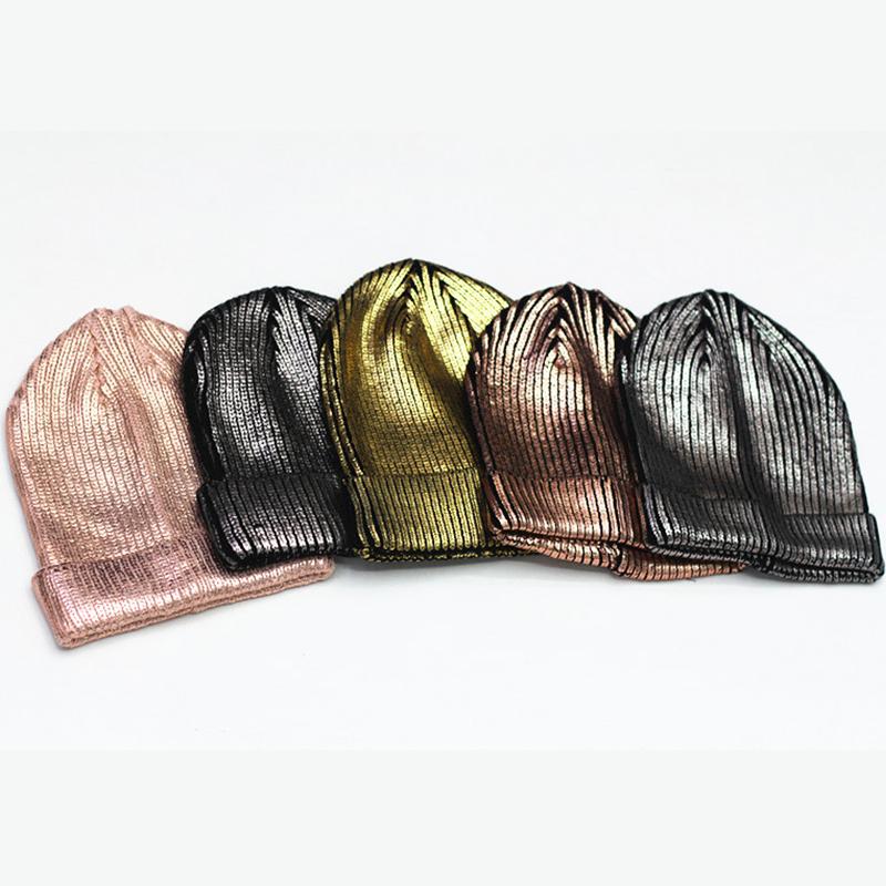 

Men's and Women's Knitted Hats Laser Hat Metallic Harajuku Cold Cap Hip-hop Warm Ear Protection Hot Gold and Silver Caps