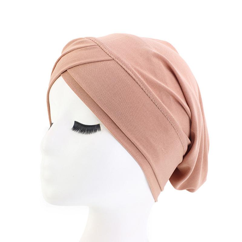 

Night Sleeping Bonnet Trave W Front Wrap Head For Chemotherapy Inner Cap Solid Color Elastic Hair Loss Women Turban Hat Home, Black
