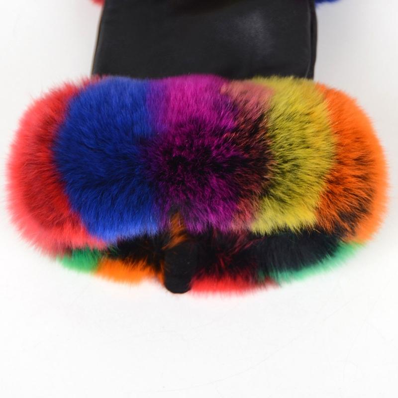 

Five Fingers Gloves Women Winter Faux Leather Half Finger With Colorful Fluffy Plush Trim 270D